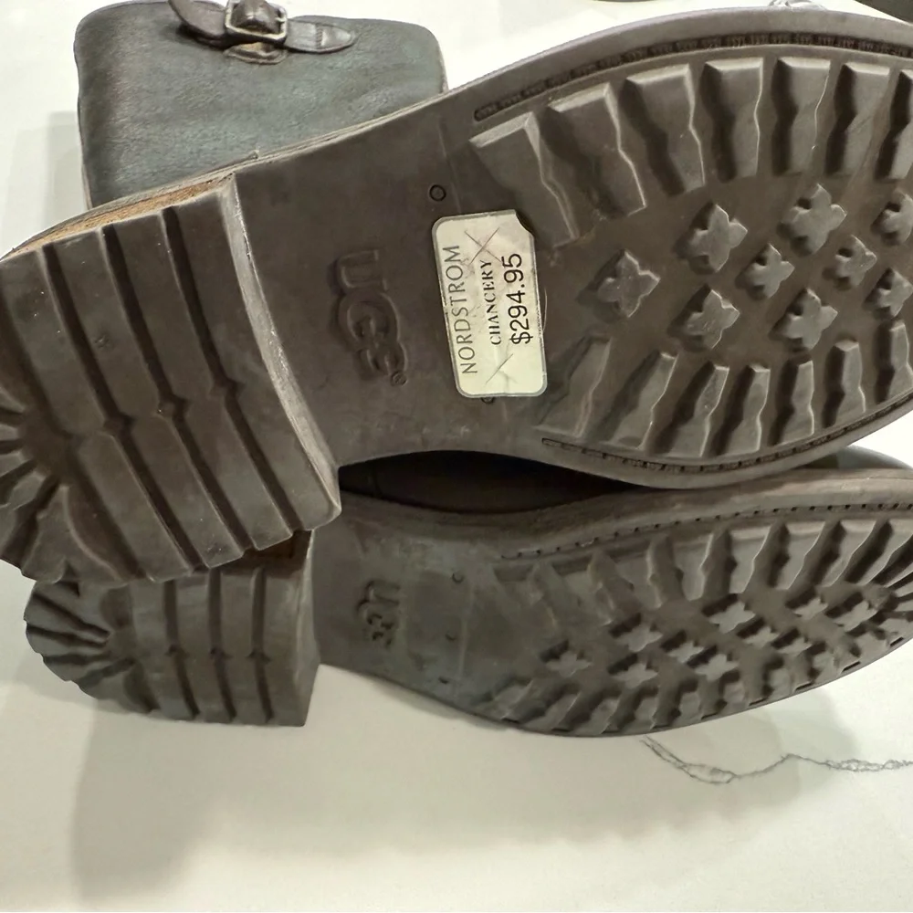 UGG Brown and Black Leather Riding Boots - Picture 3 of 5